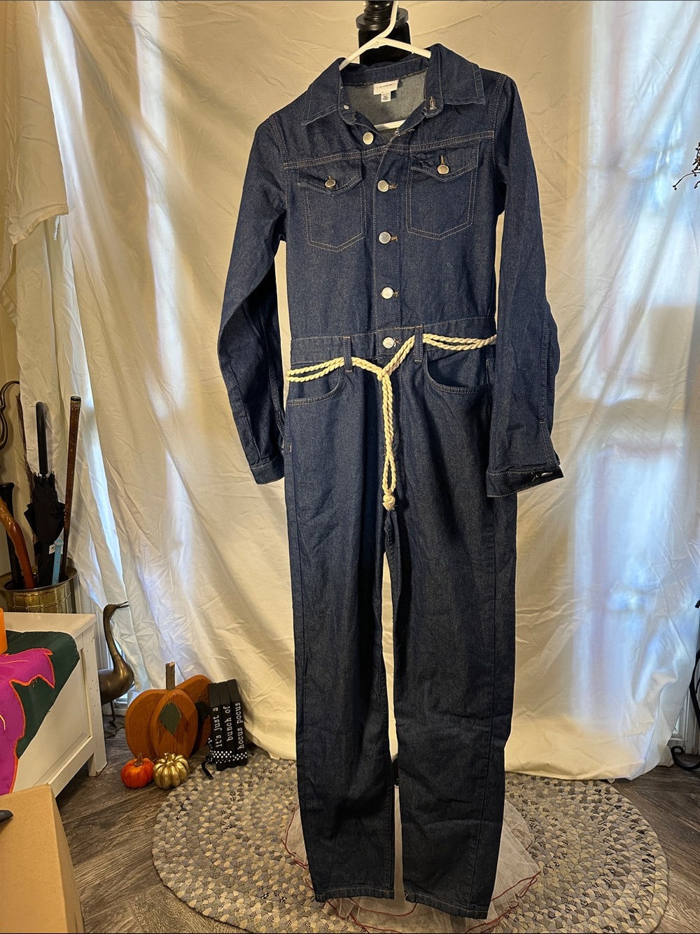 VILA Dark Indigo Denim Jumpsuit with Rope Belt
